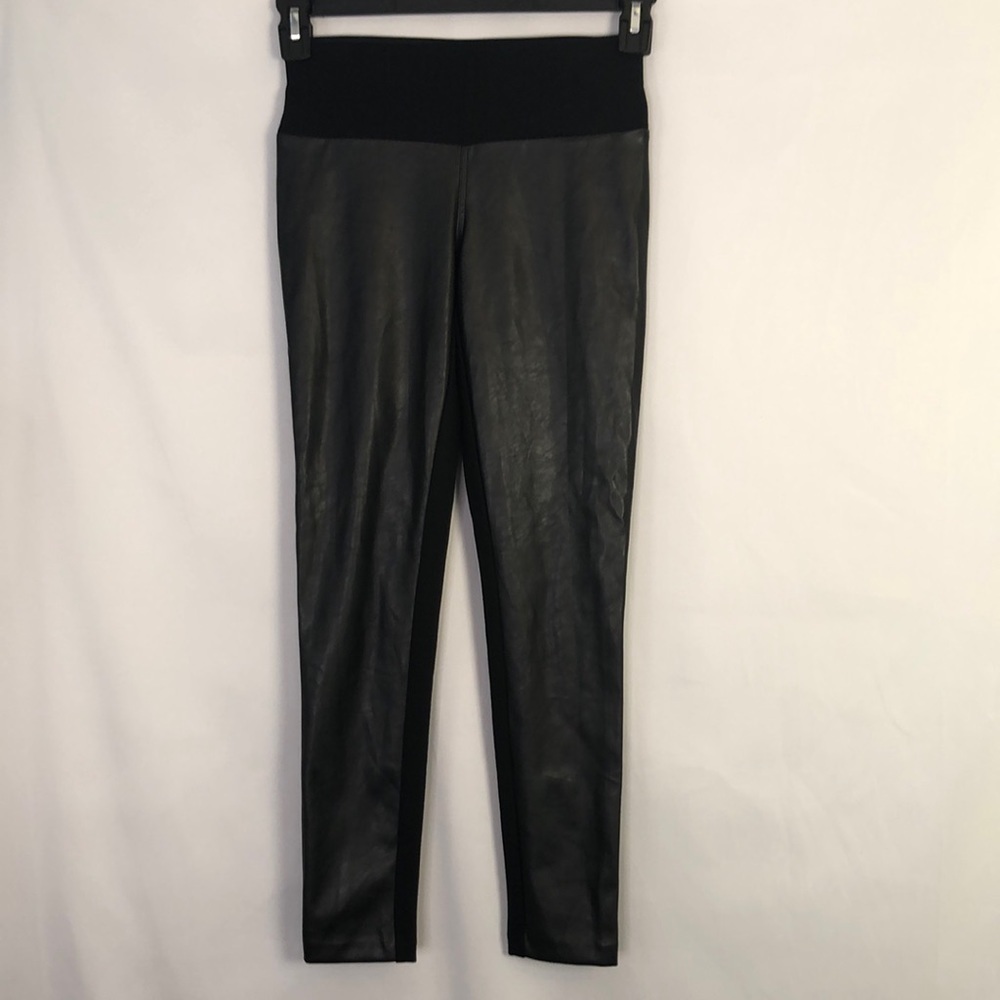 INC International Concepts Skinny Pull On Pants Front Black Faux Leather Sz 2P